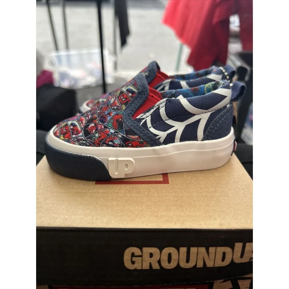 Marvel Spider-Man Slip On Sneakers‎ Size 5C NEW In Box, GROUND UP Blue/Red